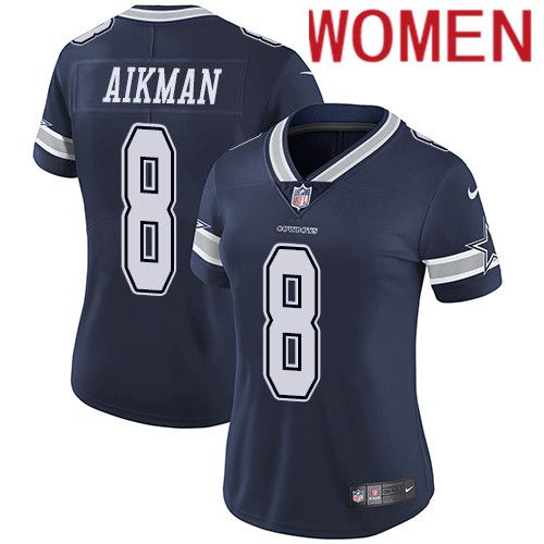 Women Dallas Cowboys 8 Troy Aikman Nike Navy Vapor Limited NFL Jersey